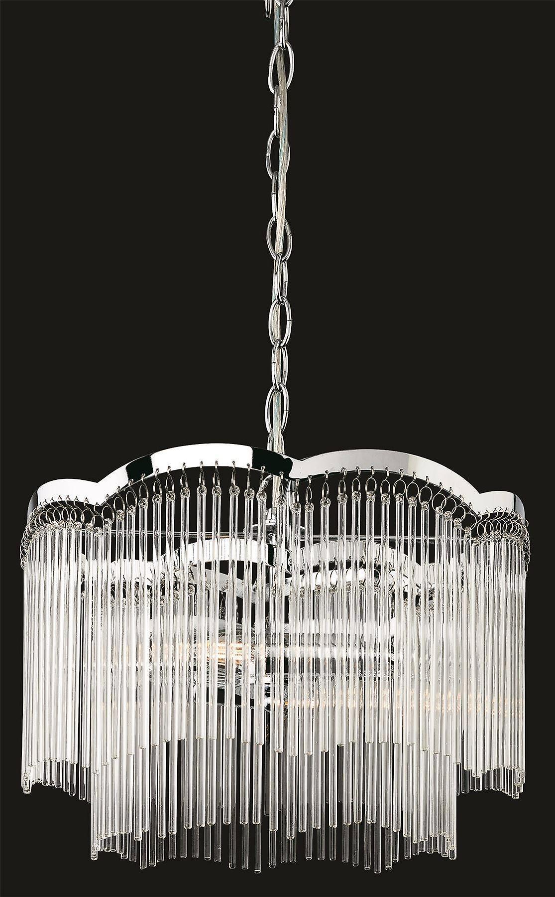 Firstlight Lighting Opera 2 Light Ceiling Pendant Chrome, Clear Glass Rods, E14