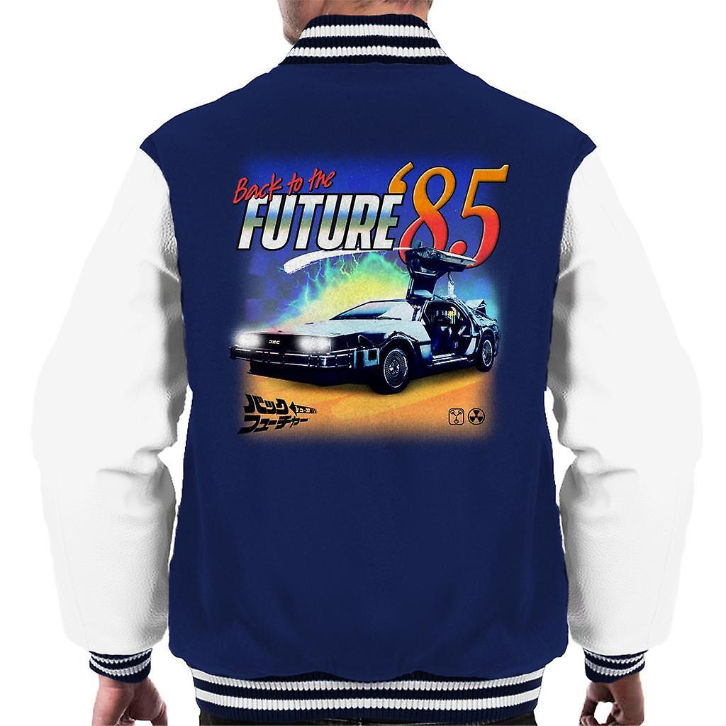 Back to the Future Delorean 85 Electric Charge Men's Varsity Jacket Navy/White Small