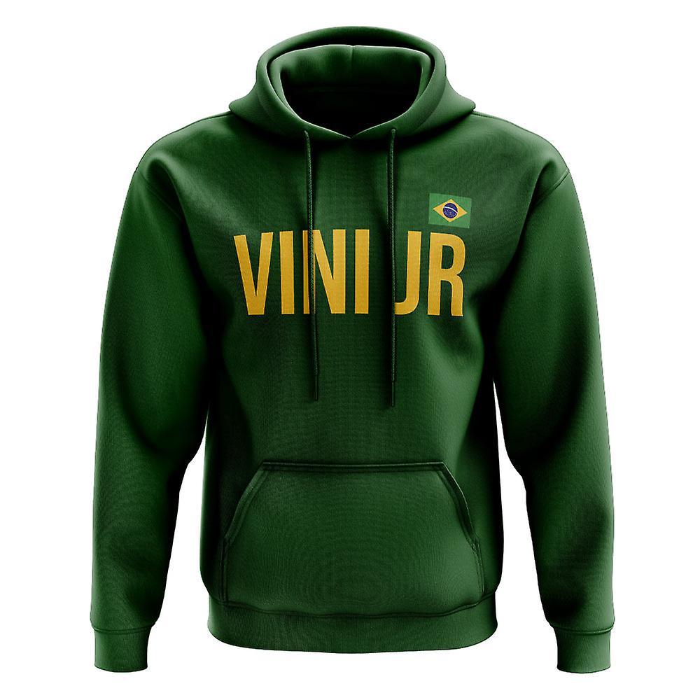 UKSoccerShop Vini Jr Brazil Name Hoody (Green) Medium (38-40 inch)