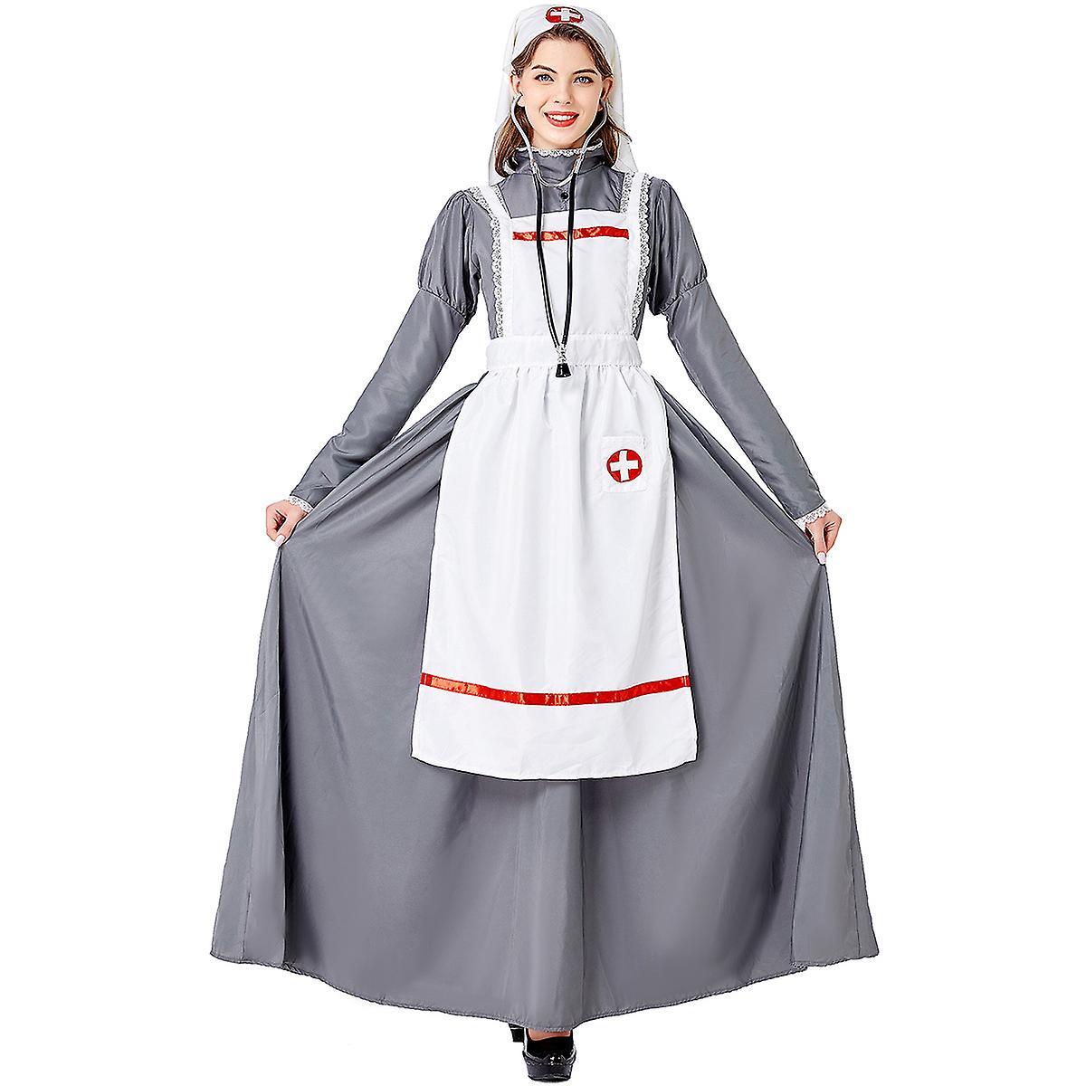 Baiyis Medieval Nurse Costume Florence Nightingale Cosplay Halloween Carnival Costume For Women M