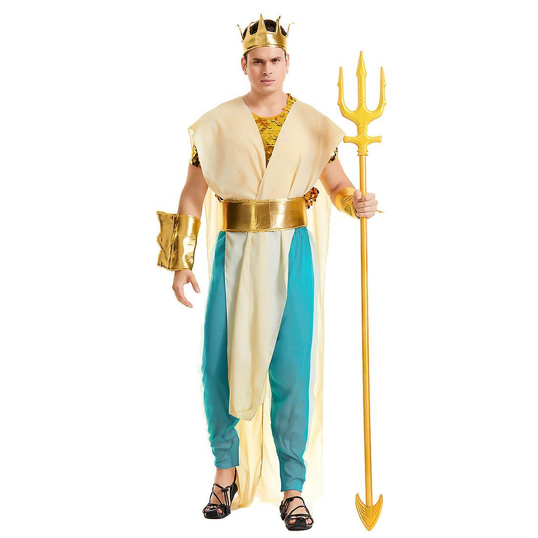 DUqi Umorden Women Sea Siren Mermaid Queen Costume Men's Poseidon Costumes Fantasia Halloween Purim Carnival Mardi Gras Dress up men (No Fork) L