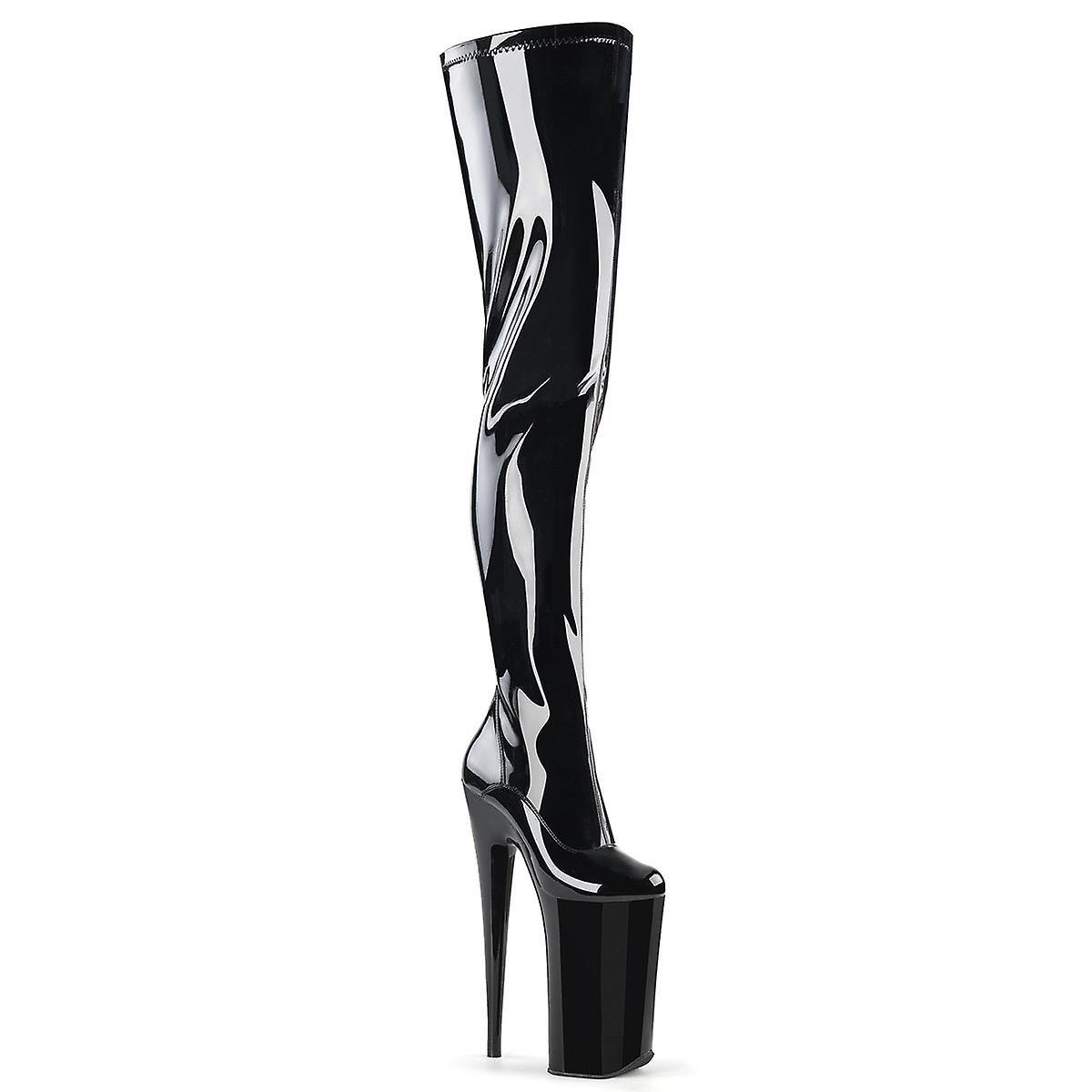 Pleaser womens boots beyond-4000 blk stretch pat/blk Uk 9/eu 42/us 12