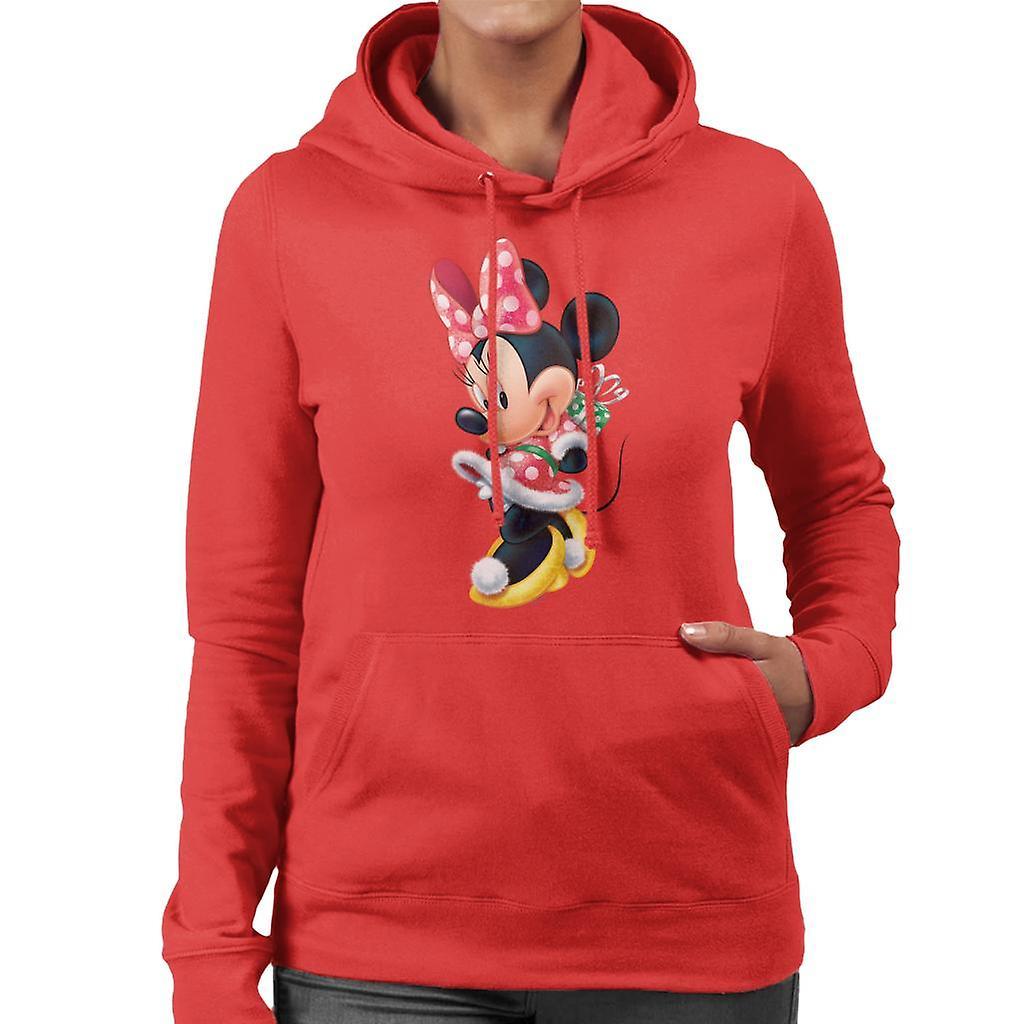 Disney Christmas Minnie Mouse Hiding Present Women's Hooded Sweatshirt Red XX-Large