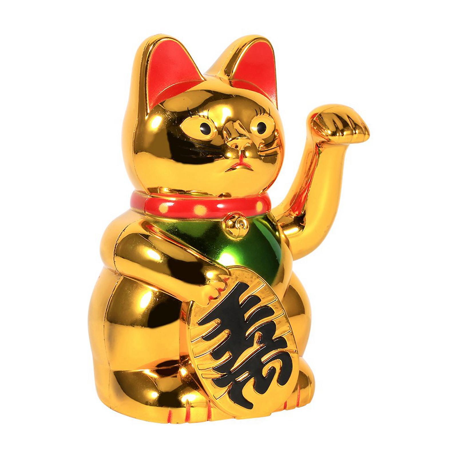 Gift Large Gold Waving Hand Paw Up Wealth Prosperity Welcoming Cat Good Luck Feng Shui Decoration