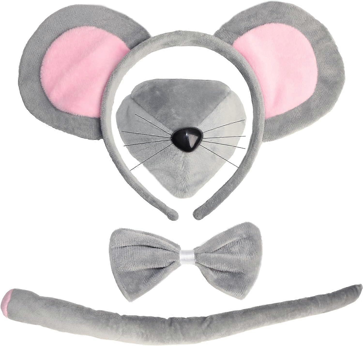 Heyone Mouse Costume Accessory Set- Mouse Ears Headband Tail Nose and Bow Tie, Rat Costume Accessories Set