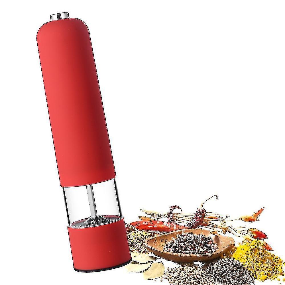 Tianzun Electric Salt And Pepper Grinder - Automatic, Refillable, Battery Operated Stainless Steel Spice Mills With Light Red