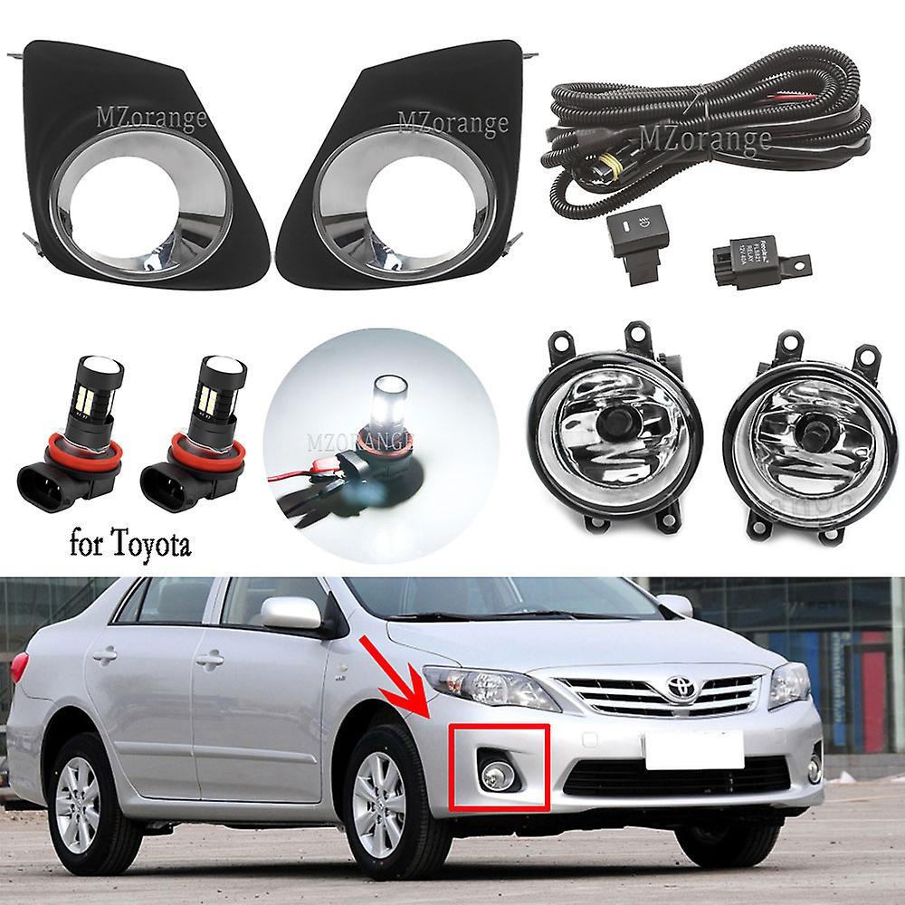 Car Light Fog Lights For Toyota Corolla 2011 2012 2013 Led Fog Light Halogen Foglight Headlight Fog Lamps Grille Cover Wire Harness Switch 1 set LED A