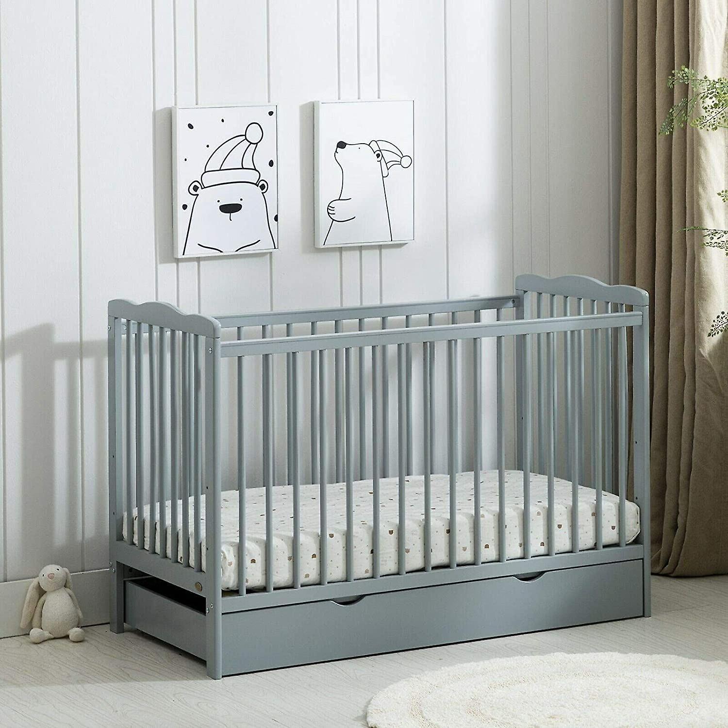 mcc direct MCC Brooklyn Baby Cot Crib with Water repellent Mattress & Wheeled Drawer GREY