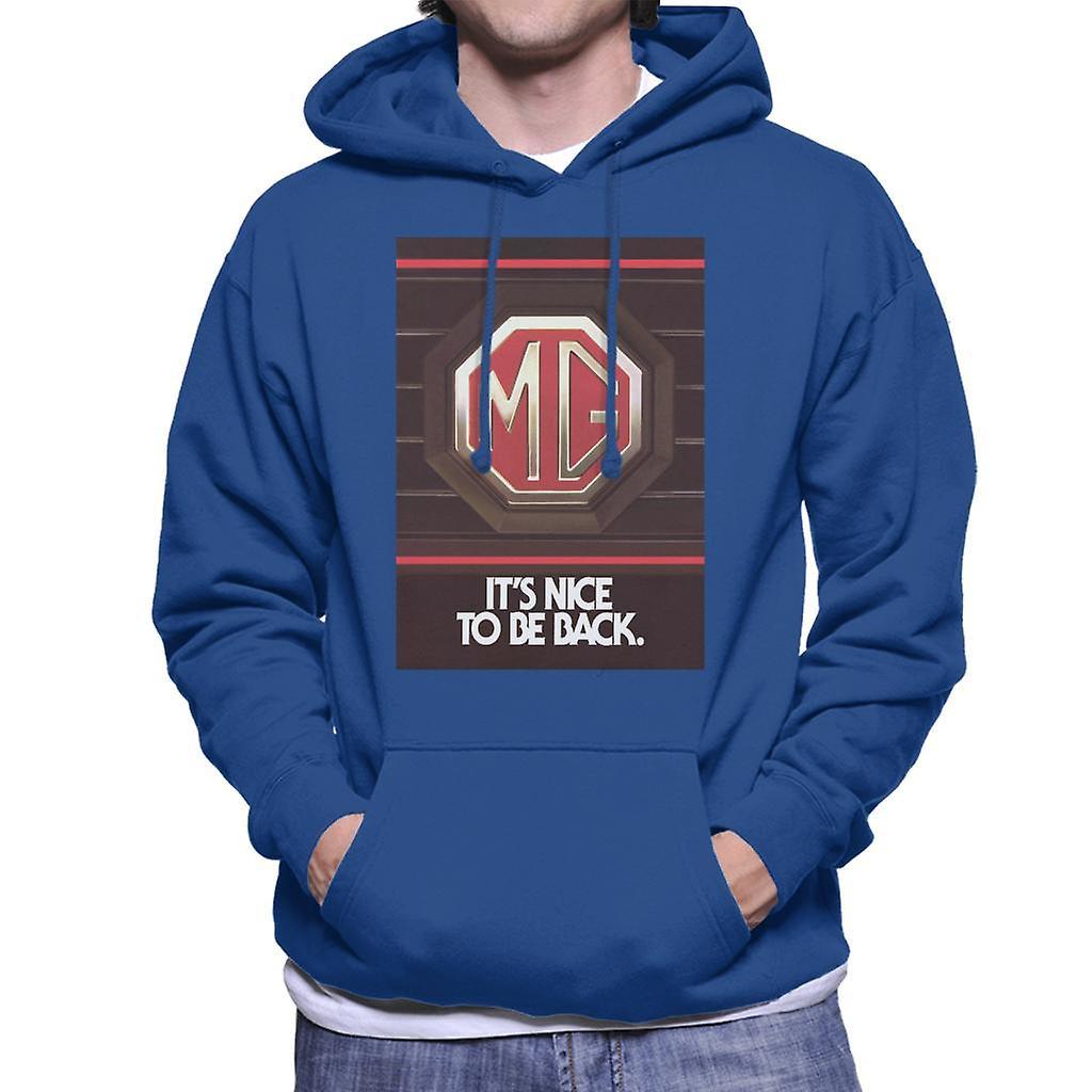 MG Its Nice To Be Back British Motor Heritage Men's Hooded Sweatshirt Royal Blue Small