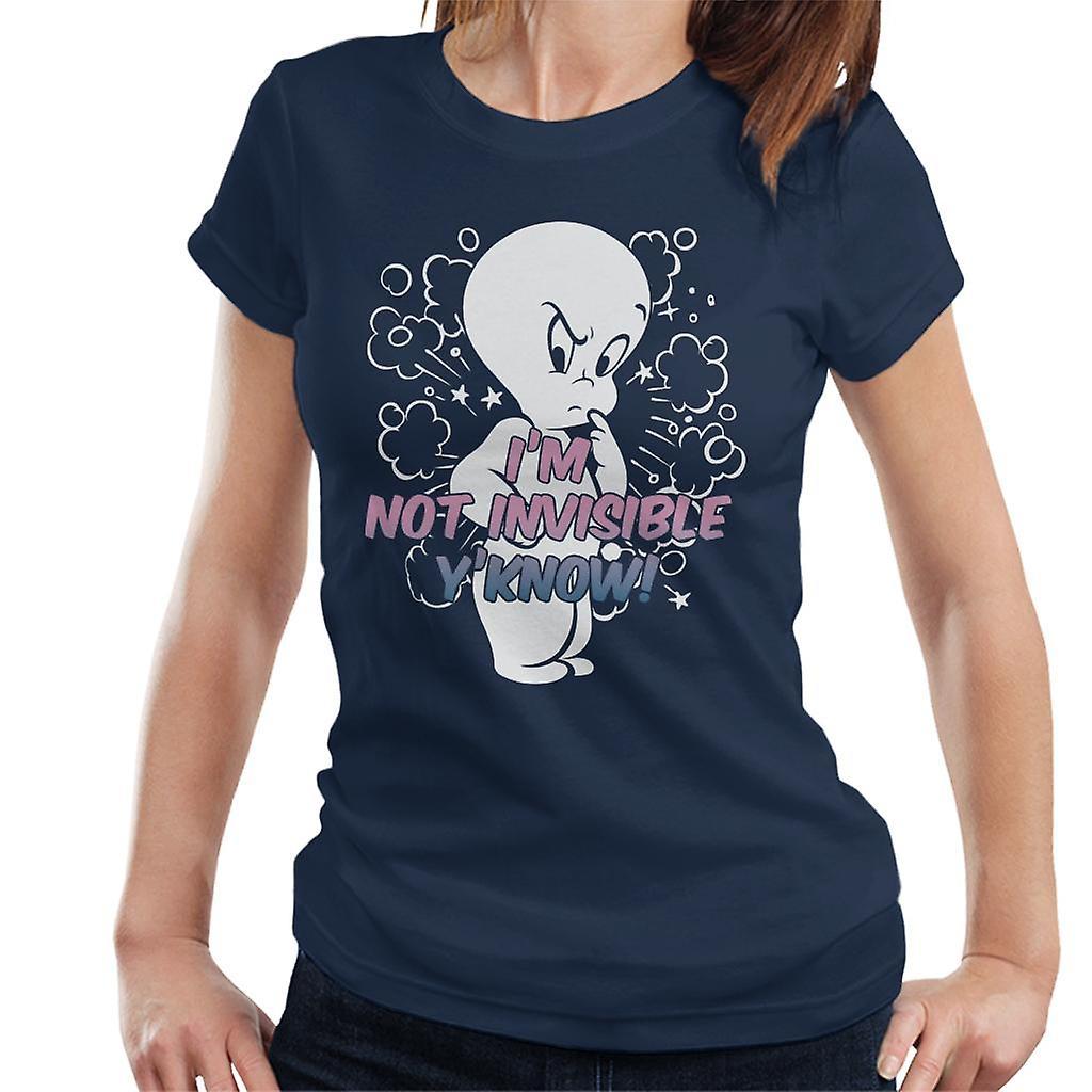 Casper The Friendly Ghost Cross I'm Not Invisible Y'Know Women's T-Shirt Navy Blue Medium