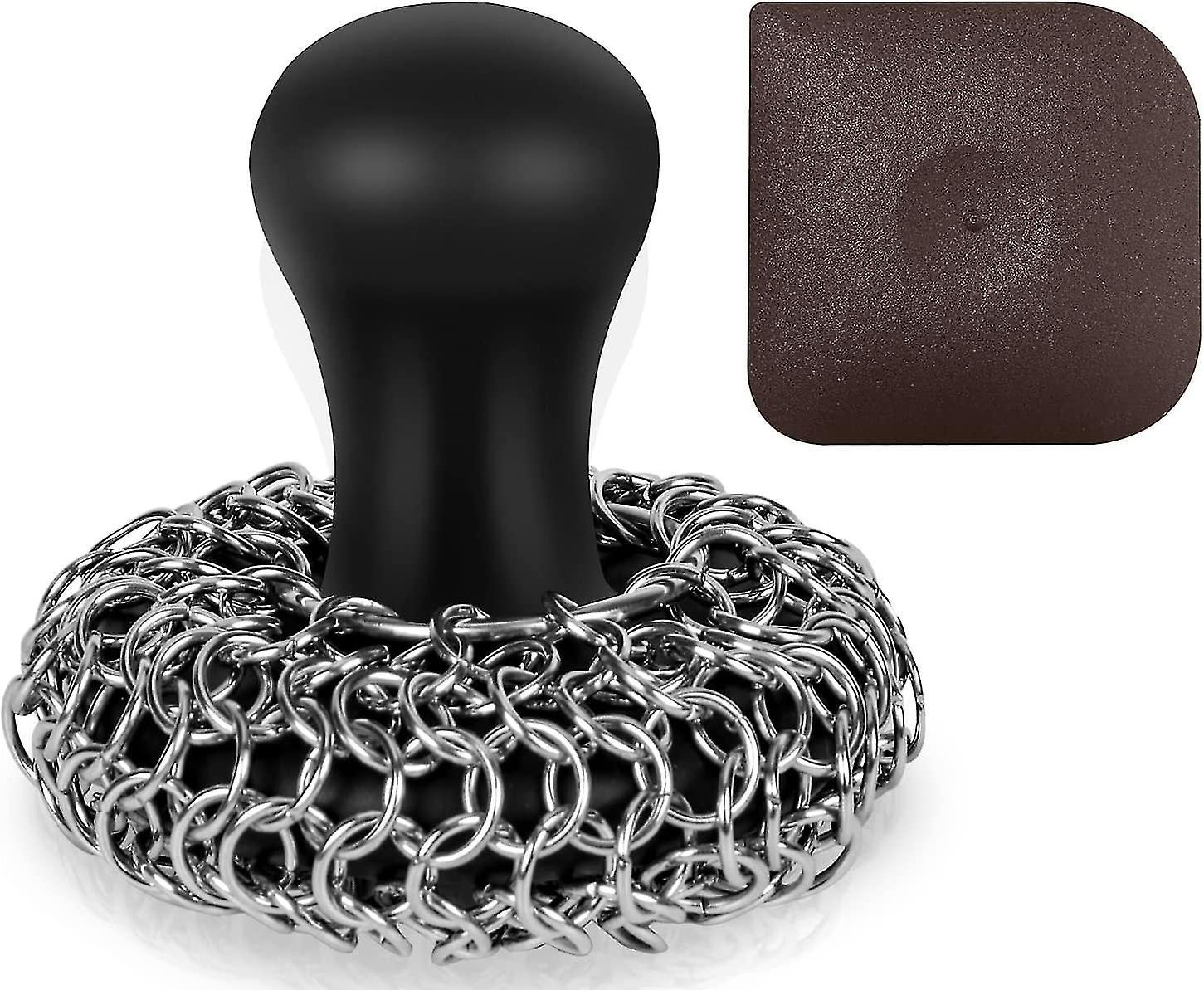 Tianzun Cast Iron Cleaner Chainmail Scrubber With Pan Scraper, 316 Chainmail Scrubber For Cast Iron Pans Grill