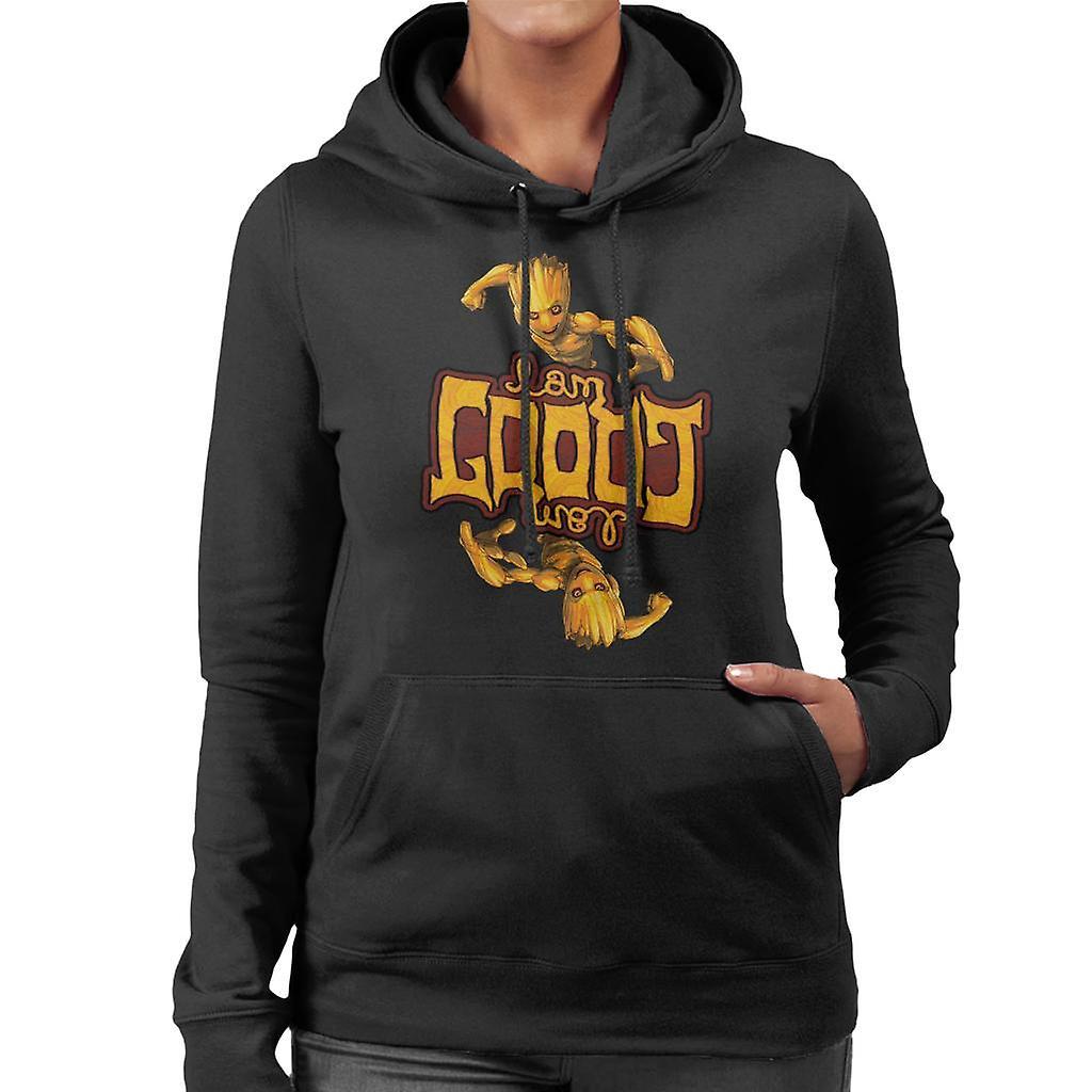 Marvel Guardians Of The Galaxy I Am Groot Symmetry Women's Hooded Sweatshirt Black X-Large