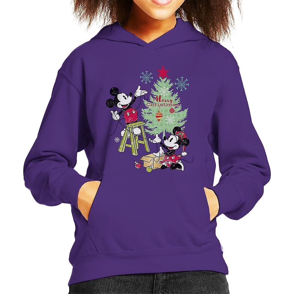 Disney Christmas Mickey And Minnie Mouse Decorating Kid's Hooded Sweatshirt Purple Medium (7-8 yrs)