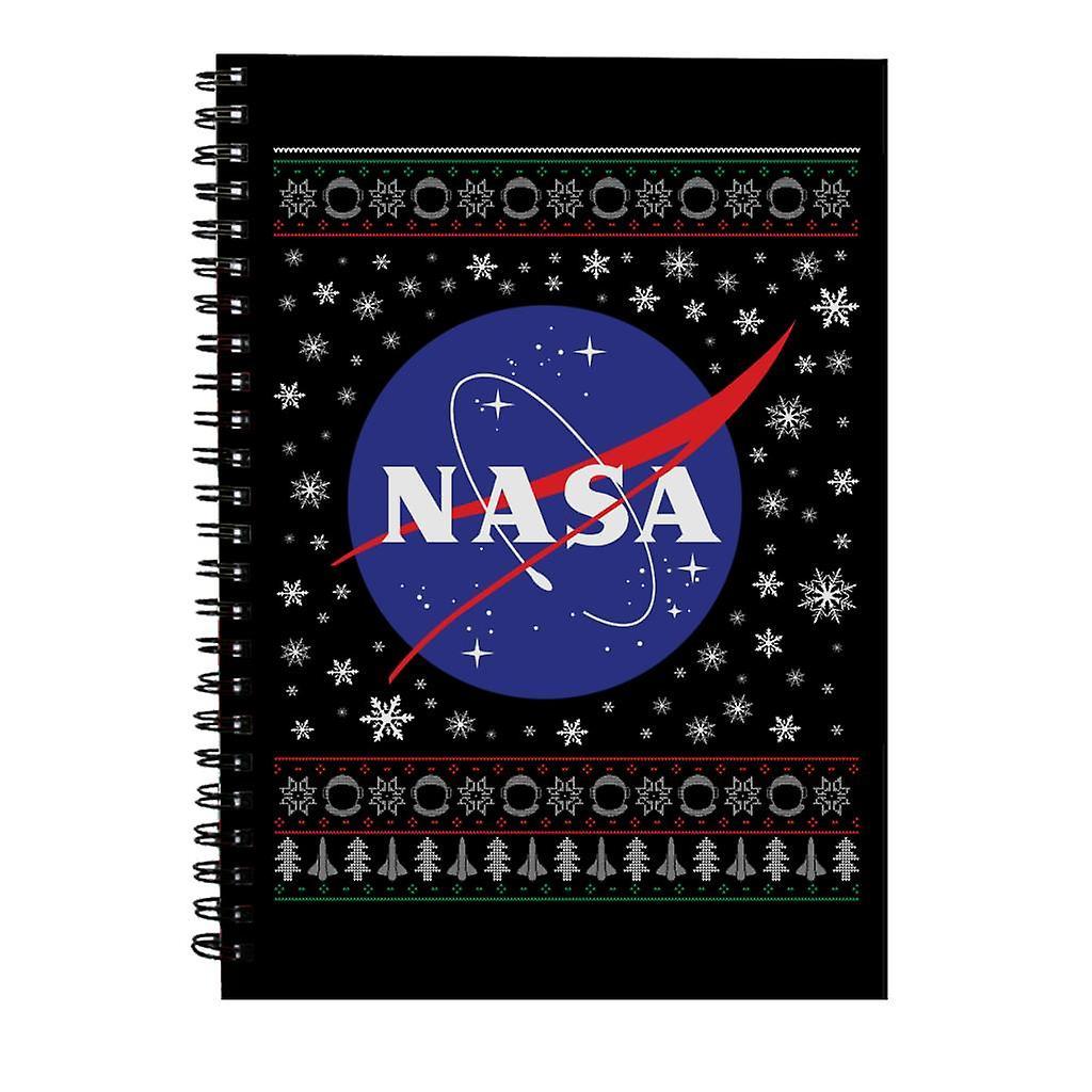 NASA Classic Insignia Christmas Knit Pattern Spiral Notebook Black 15 x 21 cm