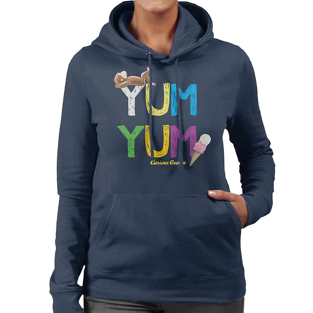 Curious George Yum Yum Ice Cream Women's Hooded Sweatshirt Navy Blue X-Large