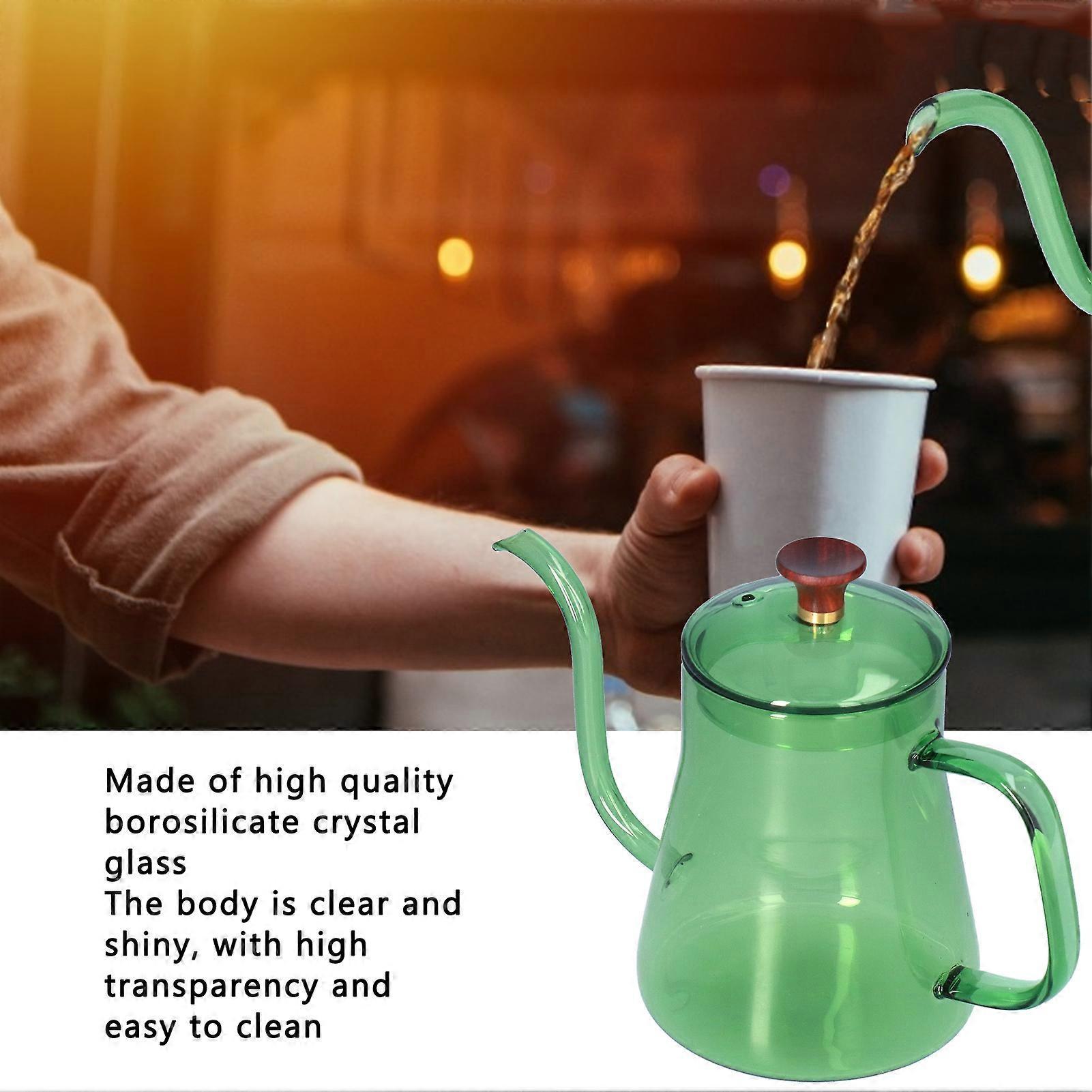 Moselota Glass Gooseneck Pour Over Kettle, Long Spout Kettle Coffee Tea Kettles Heat Resistant Tea Pot for Home Coffee Shop Office, 350ml[Green]