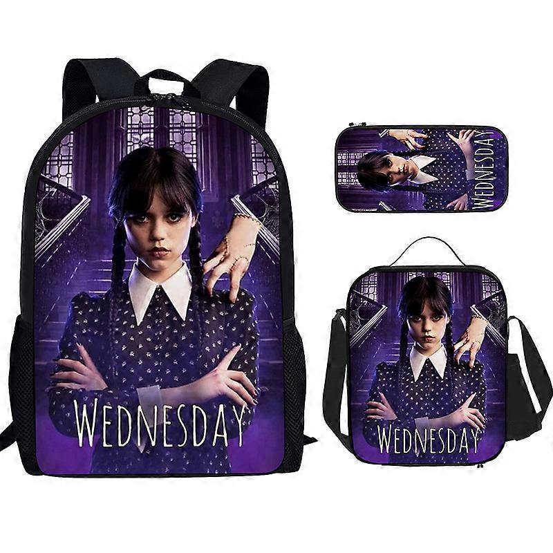 Bagadawang Wednesday Addams Backpack Three-piece Set Student School Bag Canvas Bag Pattern 2