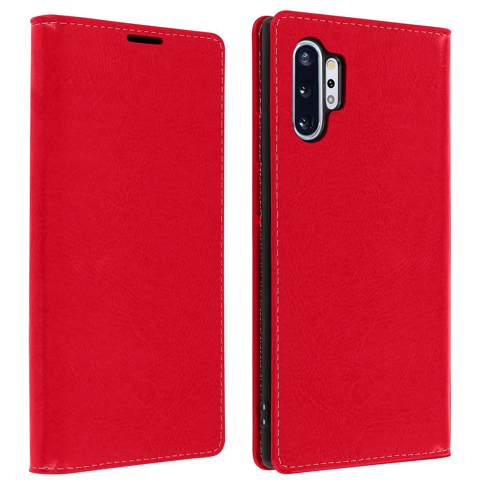 Avizar Folio Real Leather Galaxy Note 10 Plus Case Card-holder Video Stand Red