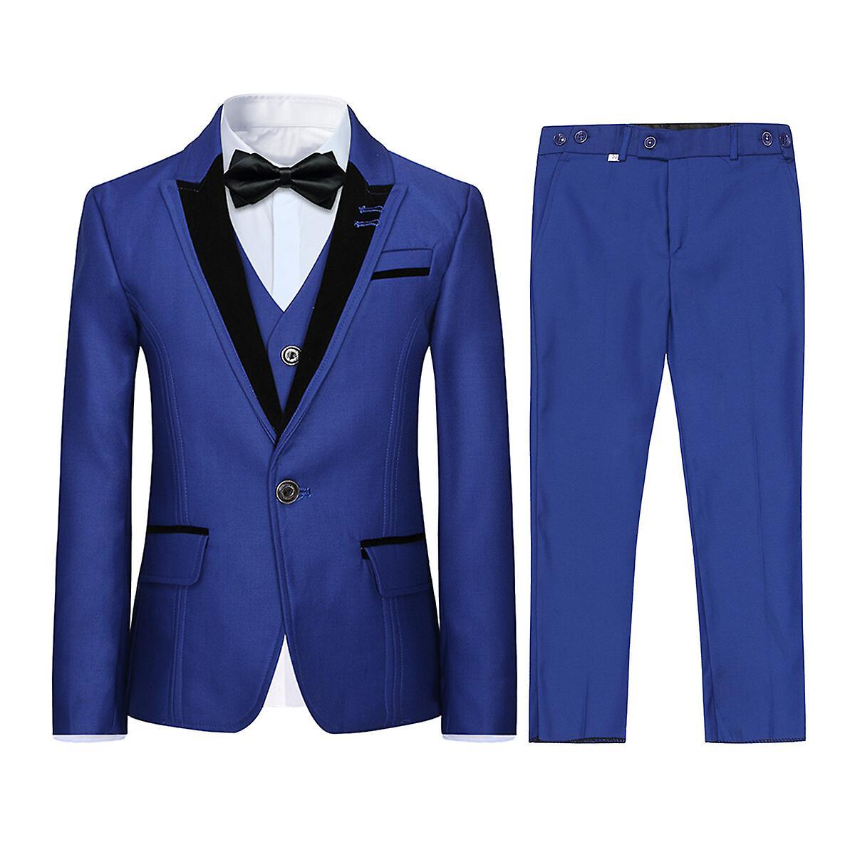 Sliktaa Boys 3Pce Suit Open Stitching Blazer Wedding Dinner Party Tuxedo Blue 120CM