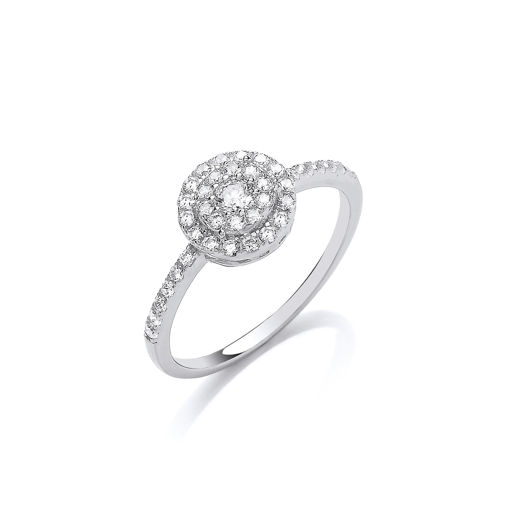 Silver  CZ 2 Tier Halo Solitaire Dress Ring - GVR841