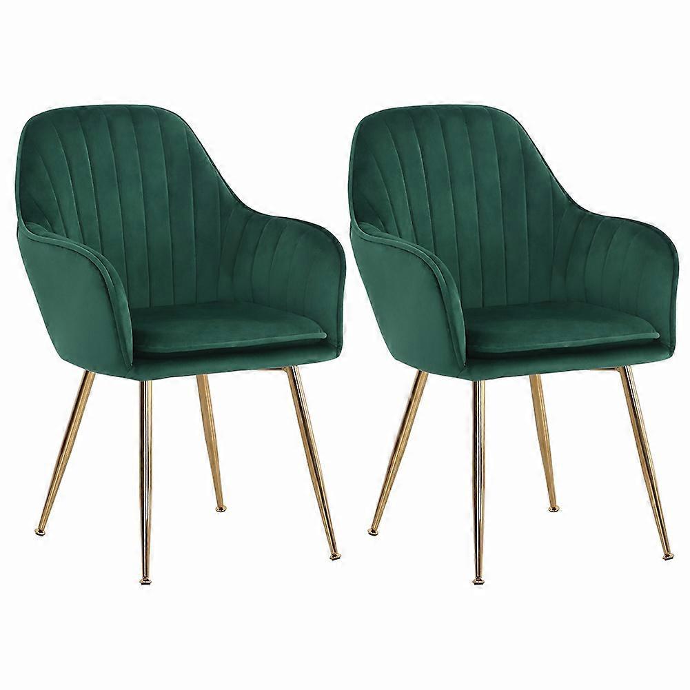 Living And Home 2Pcs Modern Velvet Upholstered Dining Chairs with Polished Gold Legs Green