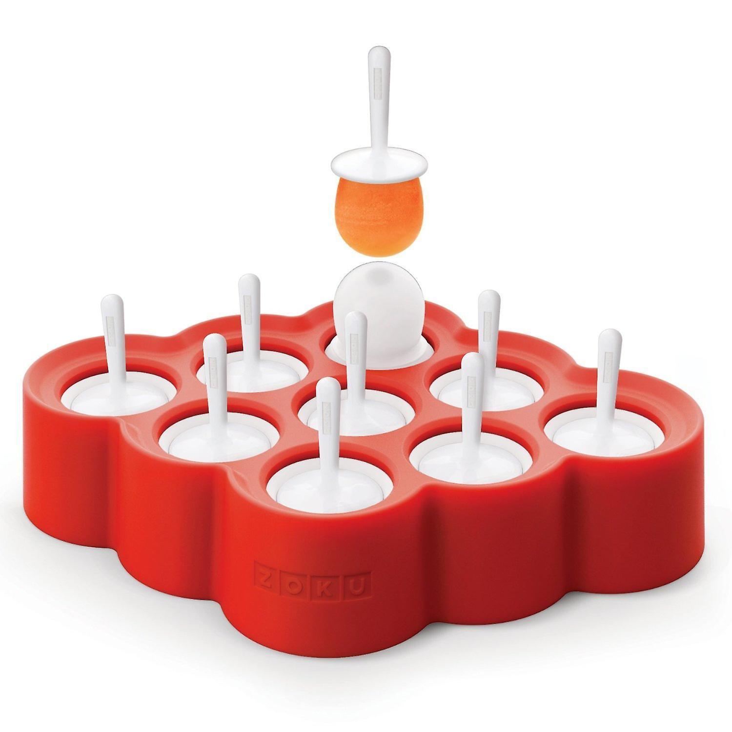 Zoku Ice lolly mold - Mini pops - Set of 9 Ice Lolly moulds with drip guards red standard