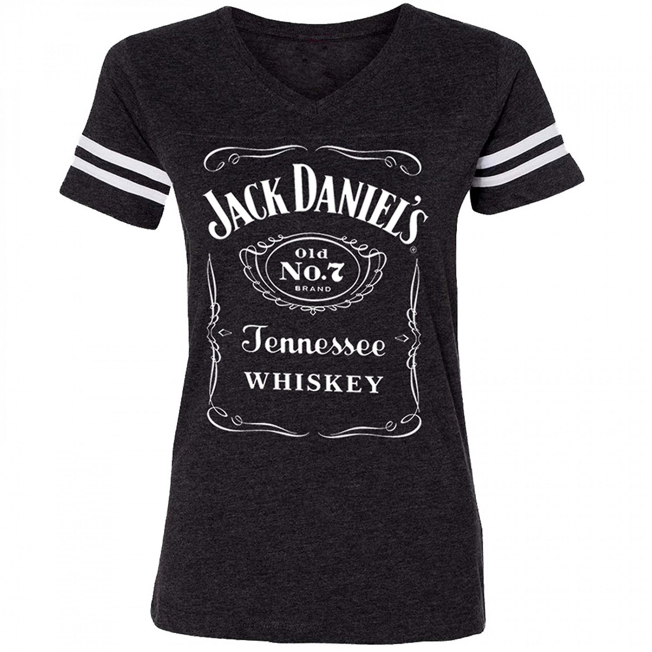 Liquors Jack Daniels Women's Black Striped Sleeve Soccer T-Shirt Large