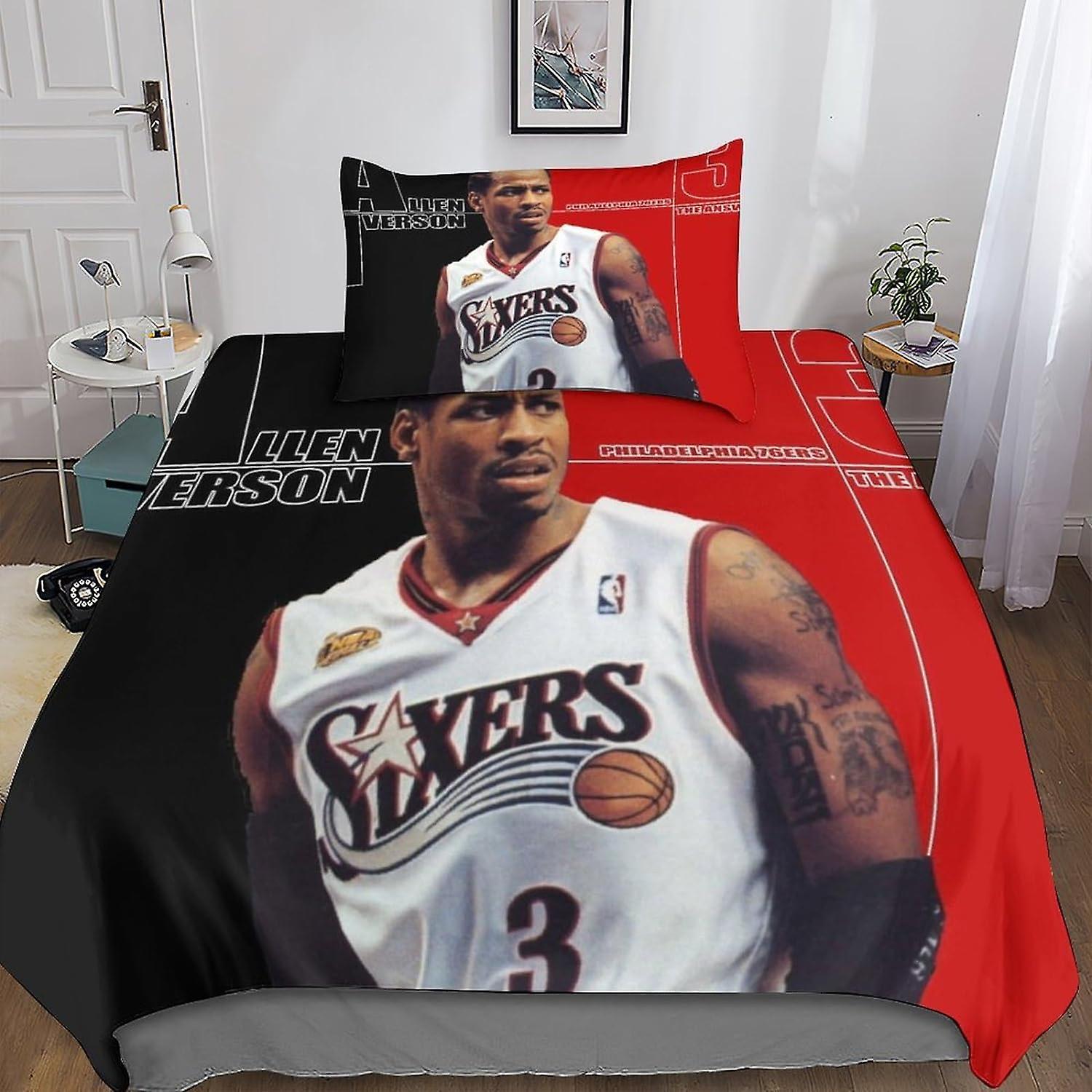 Kerota Allen Iverson Bedding Set with Duvet Cover 3D NBA Duvet Cover and Pillowcases Microfiber with Zipper Closure 2 Pcs for Single or Double Bed ...