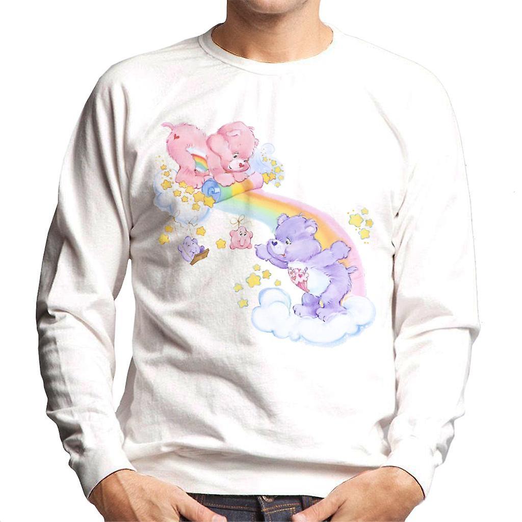 Care Bears Cheer Bear And Share Bear Unrolling A Rainbow Men's Sweatshirt White Medium