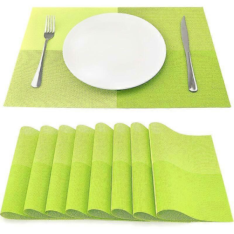 Szsljsm Set of 8 Heat-Resistant Vinyl Placemats, Woven for Kitchen Placemats 45 cm 30 cm, Green