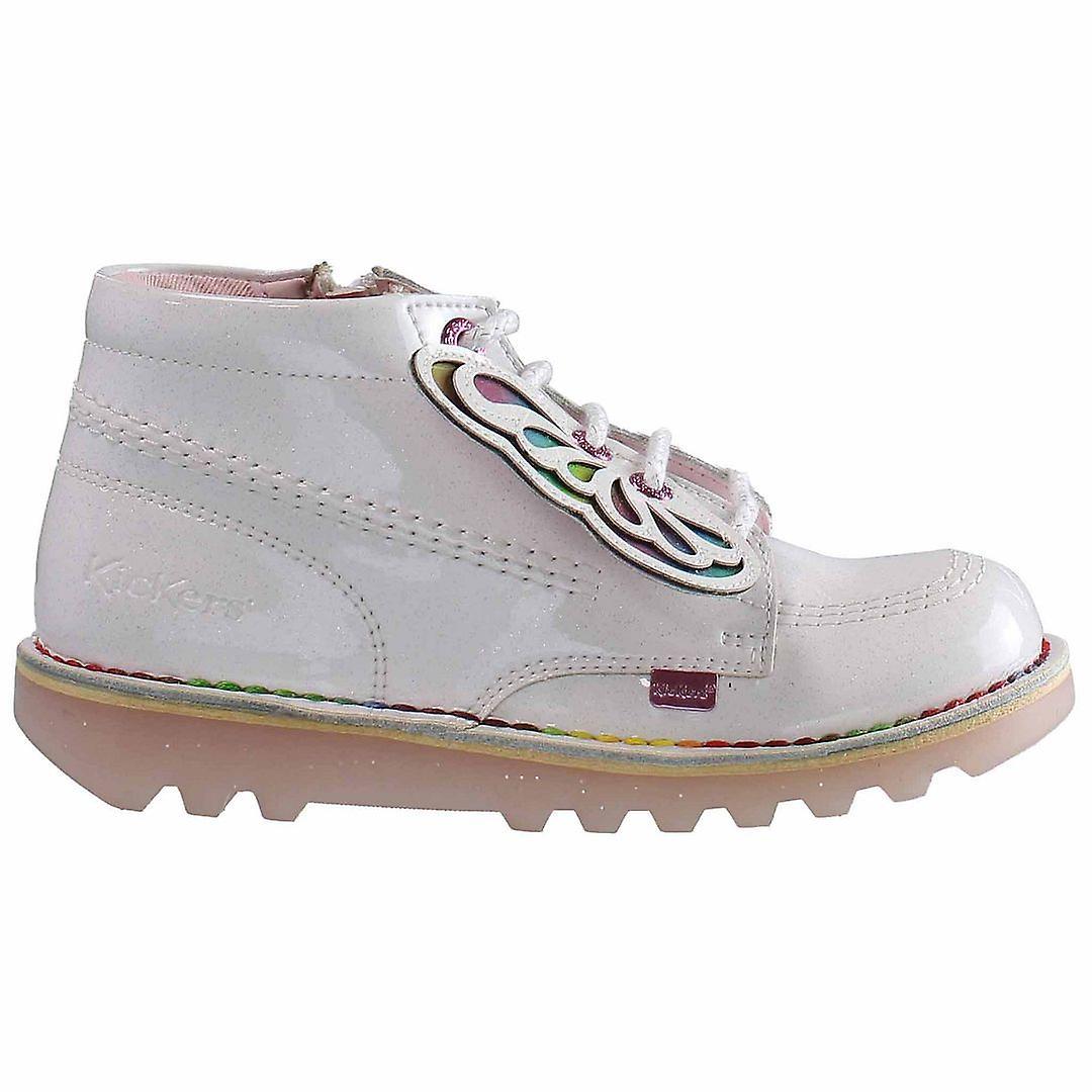 Kickers Hi Classic Lace-Up White Patent Leather Kids Boots 1_15801 UK 2 EU 34