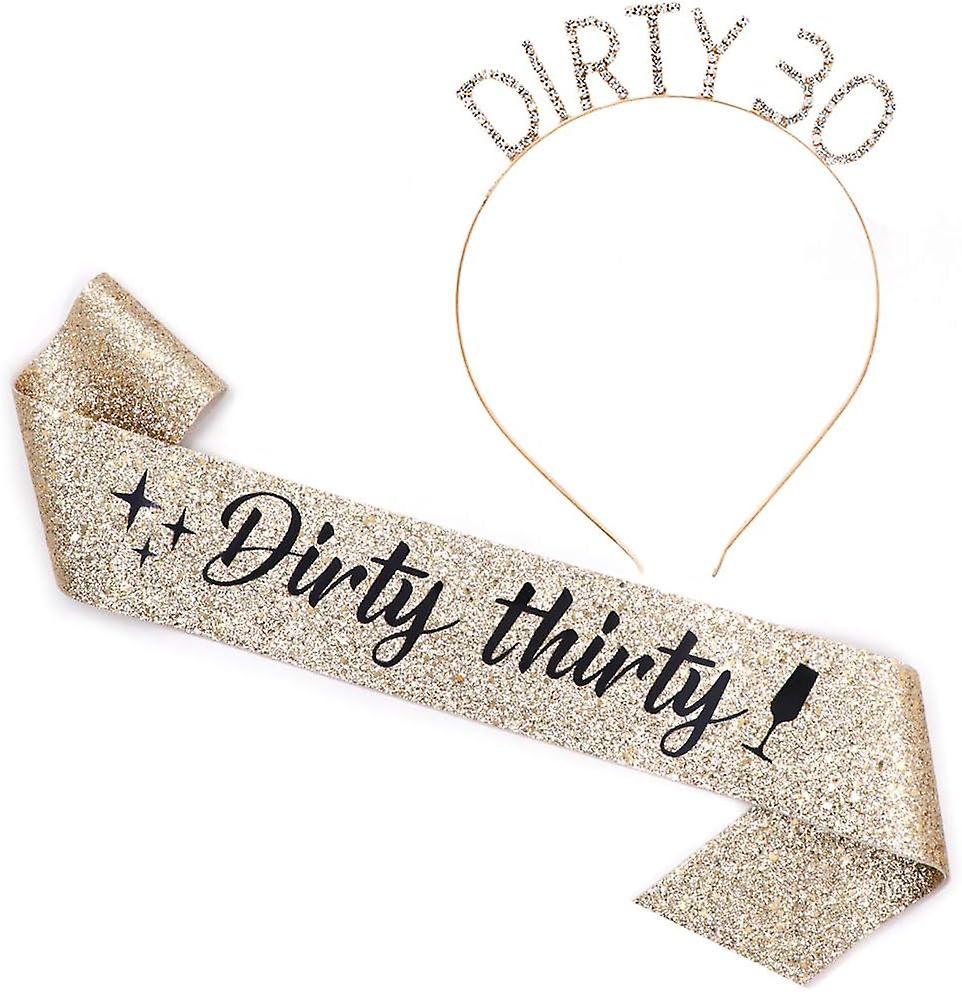 Heyone Dirty Thirty Belt And Rhine-drill Headband Set - 30th Birthday Gift Ladies Birthday Belt Birthday Party Supplies (gold Glitter/black)