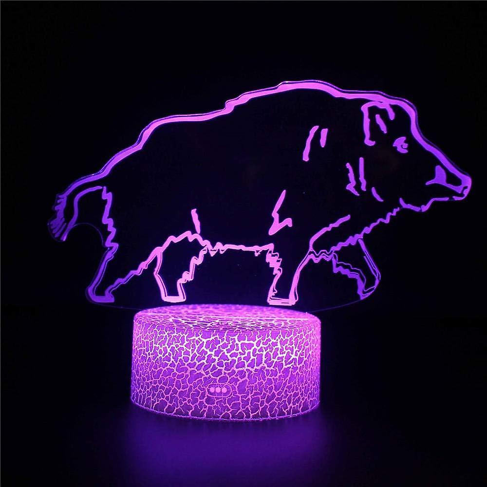 Xcy 3D Illusion Night Light Wild Boar Night Light Birthday Gift Lamp 7 Colors Changing Xmas Indoor Table Desk Decoration Dimmable Sleeping Lighting