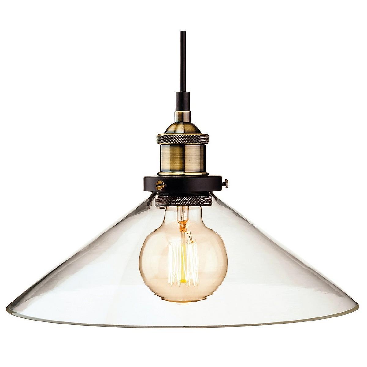 Firstlight Lighting Empire 1 Light Dome Ceiling Pendant Antique Brass, Clear Glass, E27