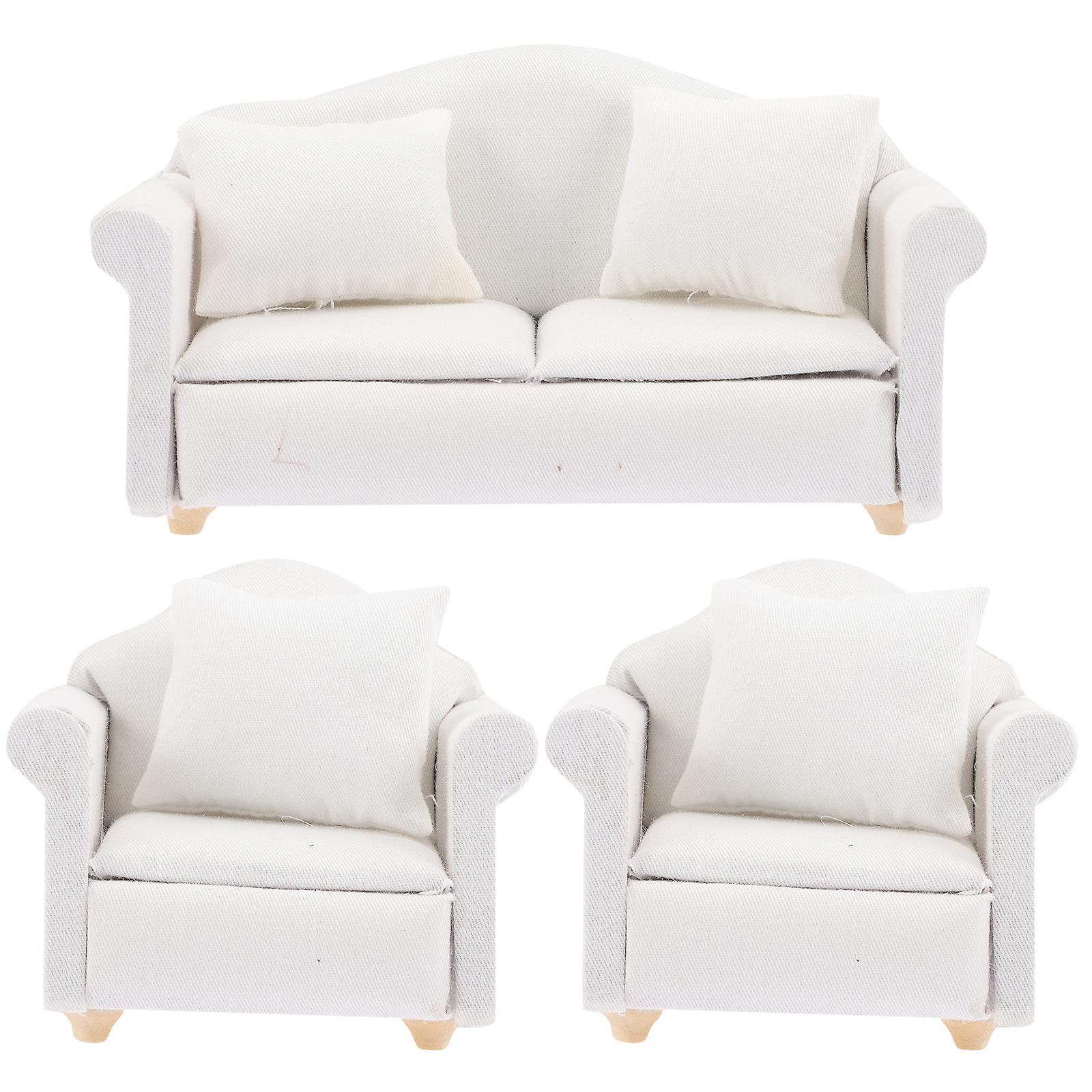 Tinksky Miniature Dolls Mini Sofa Miniature Couch 1/12 Scale Accessories Miniature Sofa Doll Furniture Sets 1/ 12 Scale White 13.5x7.2cm