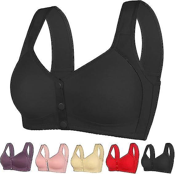 Banmo Bra Front Closure, Women's Bra, Front Snaps Button Bras No Underwire Push Up High Support Sports Push Up Bra Black XL