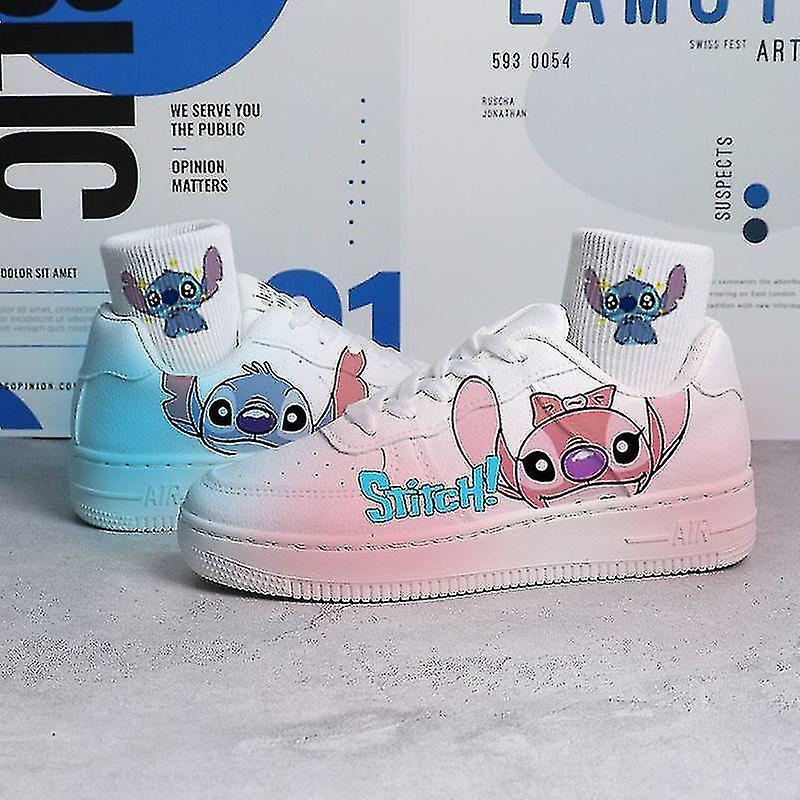 Sunrise Disney Lilo Stitch Print Sport Shoes New Tennis Shoes Couple White Shoes Cartoon Mickey Sneakers Children Casual Shoes A colorful free sock 35