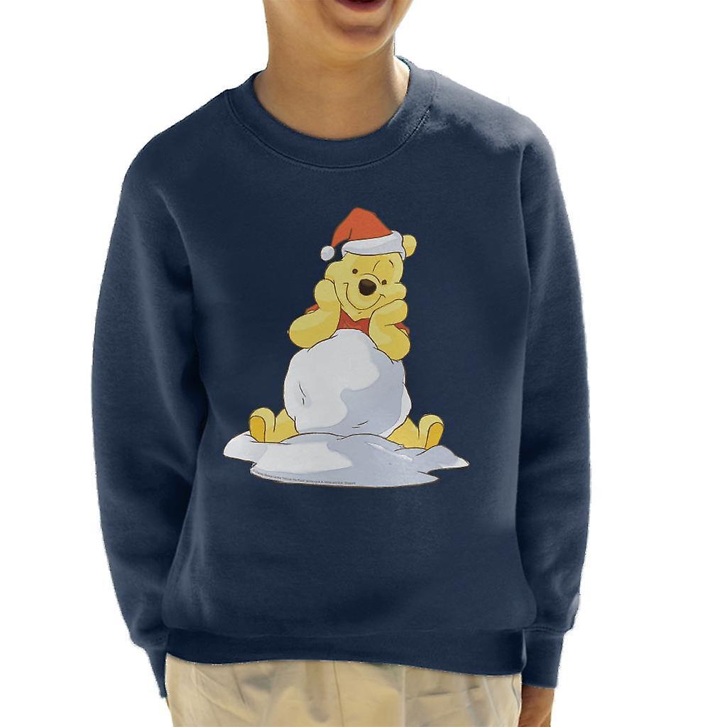 Disney Christmas Winnie The Pooh In The Snow Kid's Sweatshirt Navy Blue X-Large (12-13 yrs)