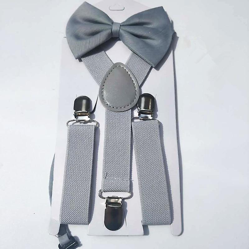 Slowmoose Children Belt Bowtie Set- Baby / Suspenders Clip-on Y-back Braces Bow Tie gray