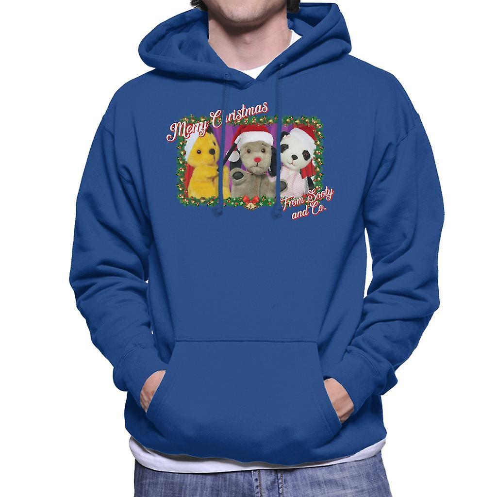 Sooty Christmas Merry Xmas From Sooty And Co Men's Hooded Sweatshirt Royal Blue Large