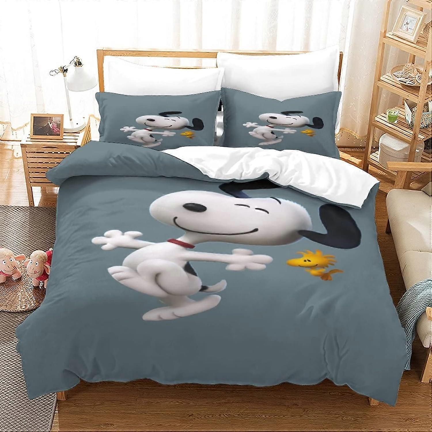 Kerota Snoopy Animated Characters Duvet Cover,D-Print Cartoon Duvet Cover Bedding Set,Microfiber,Double Zipper Closure Single135x200cm