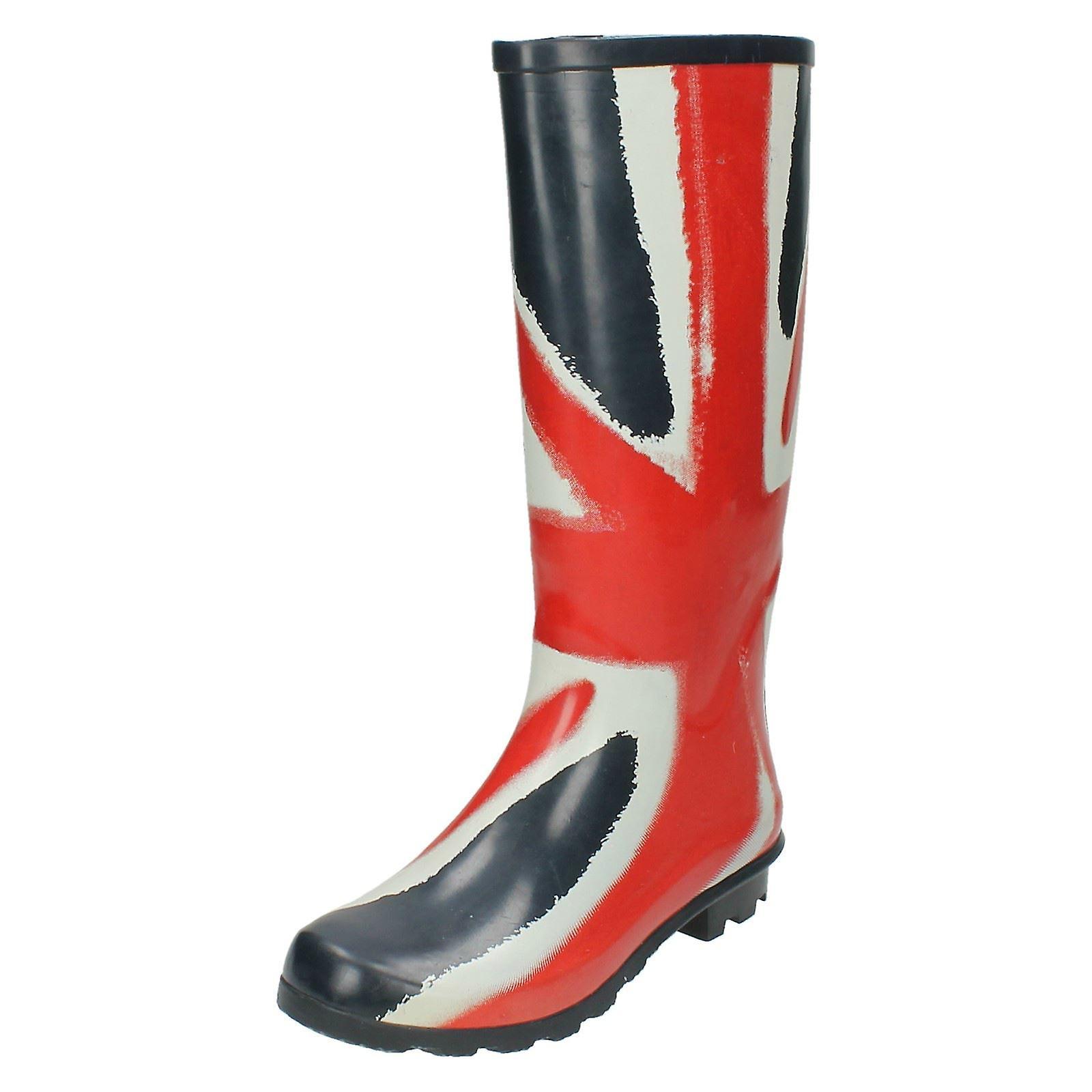 Womens Spot On Union Flag Wellington Boots Navy/Red (Blue) UK 6