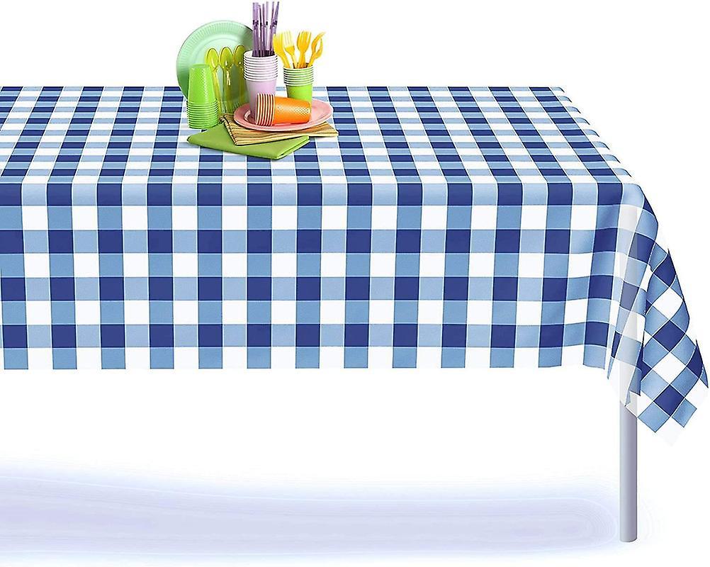 Vobobe 2Pcs Disposable Plastic Tablecloth Rectangle Blue Gingham Table Cover for Parties Events & Weddings, Indoors & Outdoors