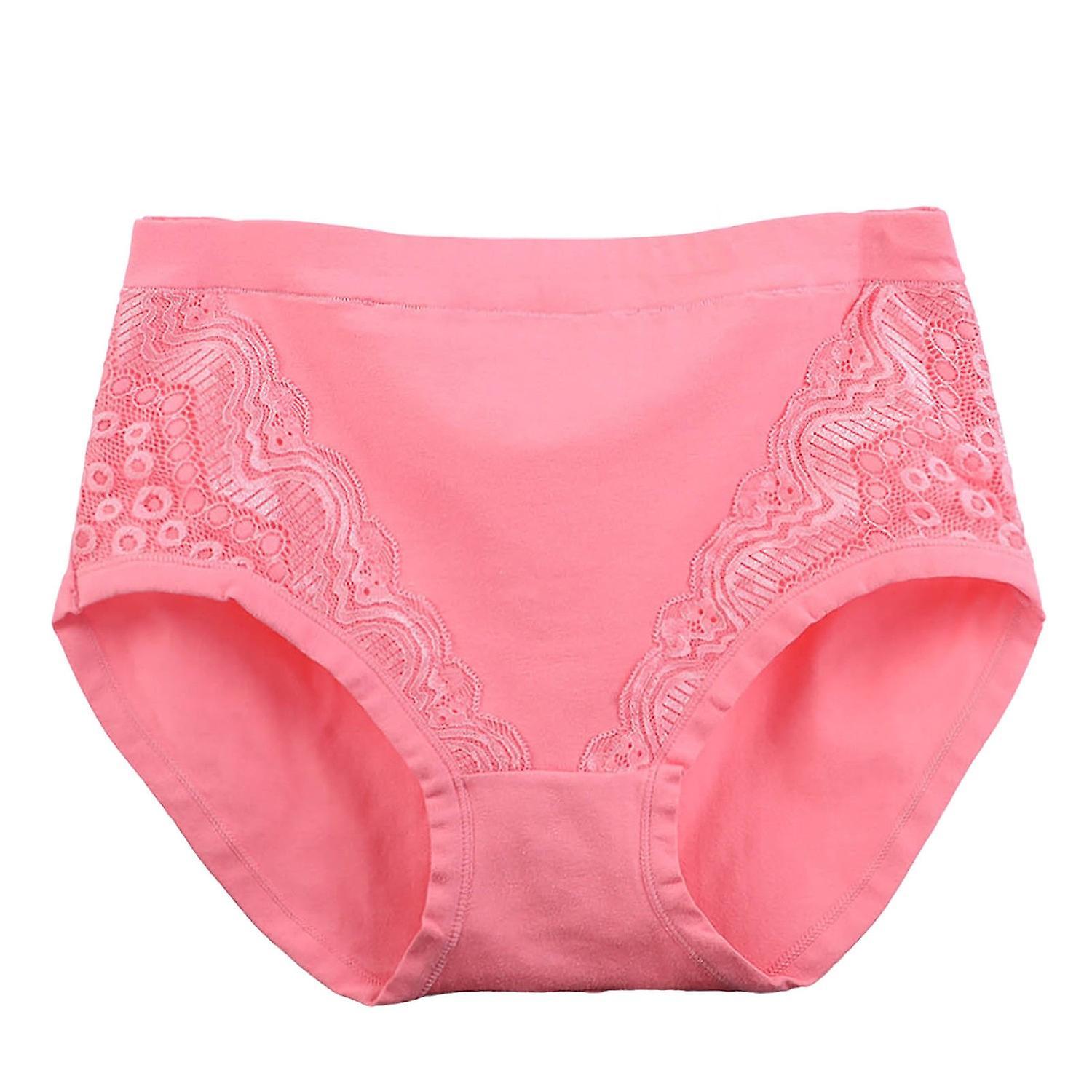 Merryso Menstruation Panties Lace High Waist Leak Proof Close Fit Plus Size Cotton Crotch Obesity Briefs Mid Pink 5XL