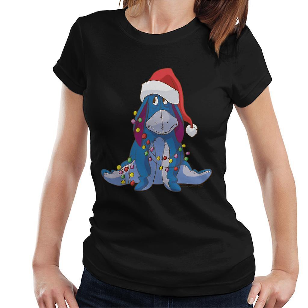 Disney Christmas Eeyore Tangled In Festive Lights Women's T-Shirt Black Large