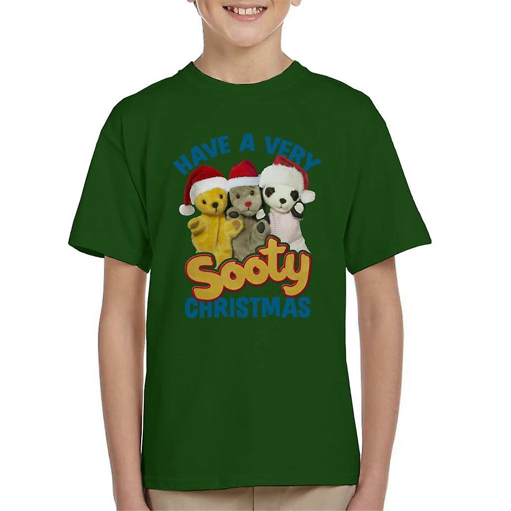 Sooty Christmas Have A Very Sooty Christmas Blue Text Kid's T-Shirt Bottle Green Small (5-6 yrs)