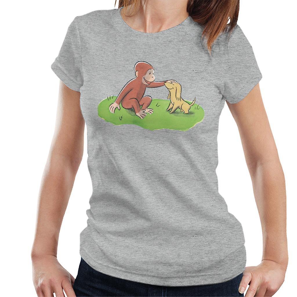 Curious George Stroking Dog Women's T-Shirt Heather Grey Medium