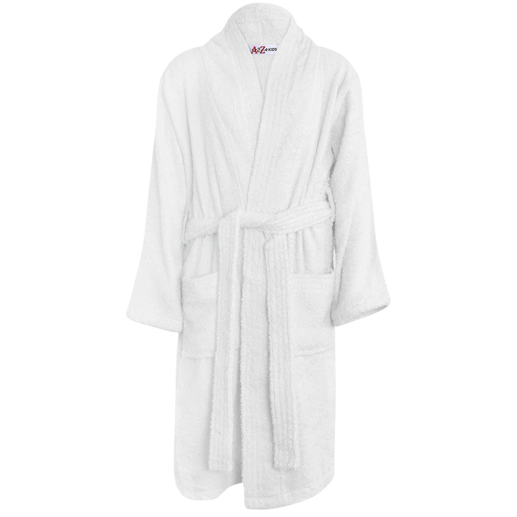 A2Z 4 Kids Unisex Plain White Color Towel Bathrobe 11-12 Years