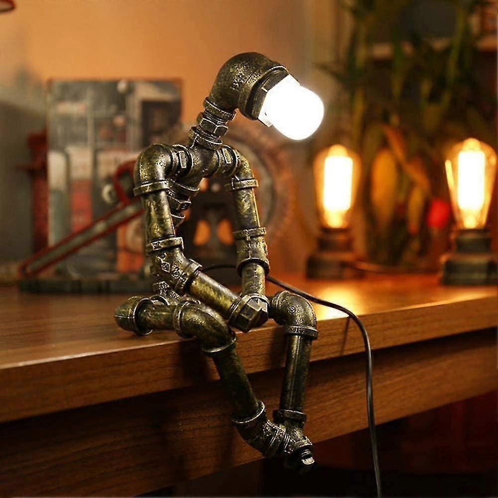 Tinor Vintage Retro Industrial Iron Water Pipes Table Lamp Bedside Desk Lamp Steampunk Robot E27 Energy Saving Lights Led Bar Attic Decorate