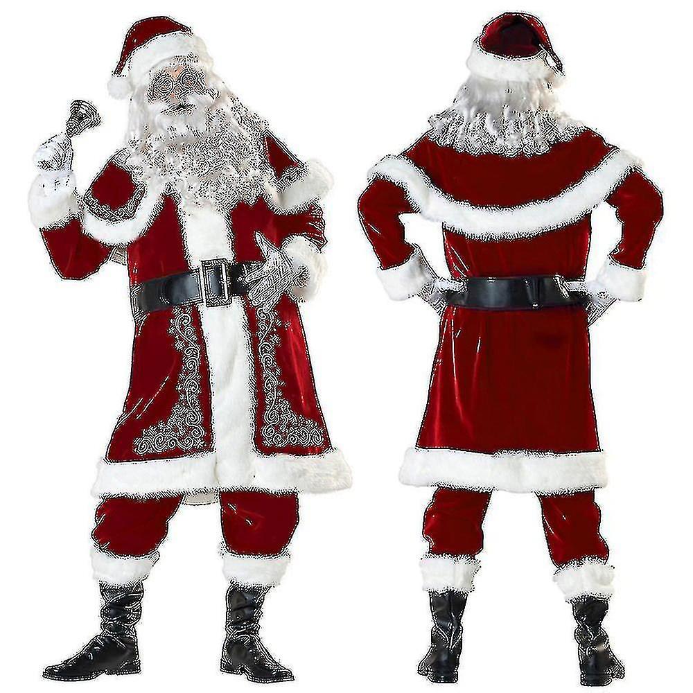 Ssylune Santa Claus Suit Adult Christmas Costume Red Deluxe Velvet Fancy 8pcs Gift 3XL